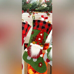 Gnome Appliqué Christmas Stocking, Green, NWOT